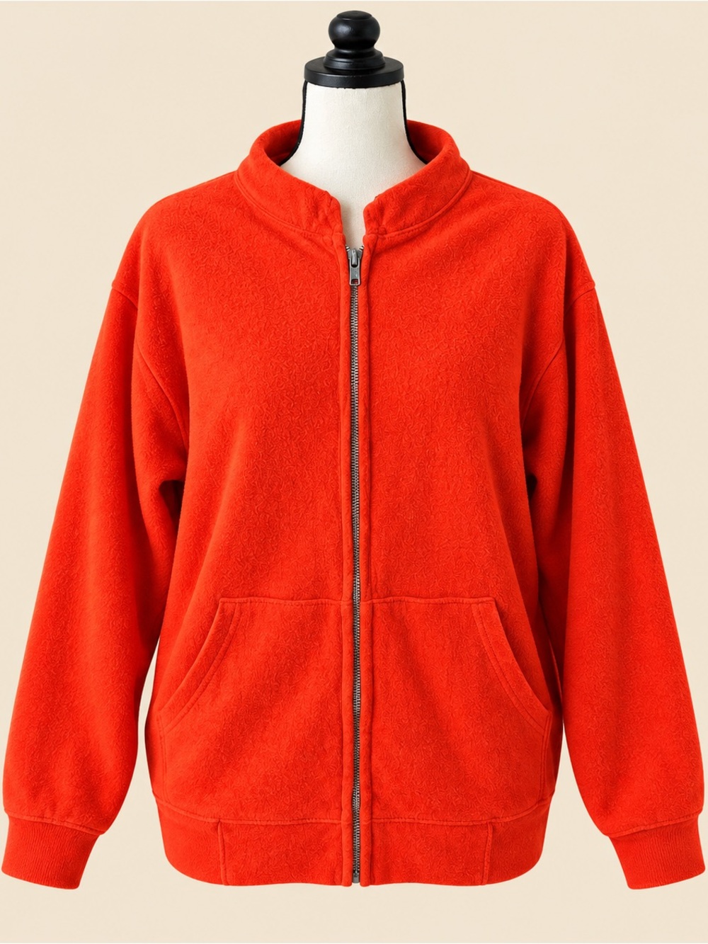 70s Vintage Flame Orange Full Zip Sweatshirt M